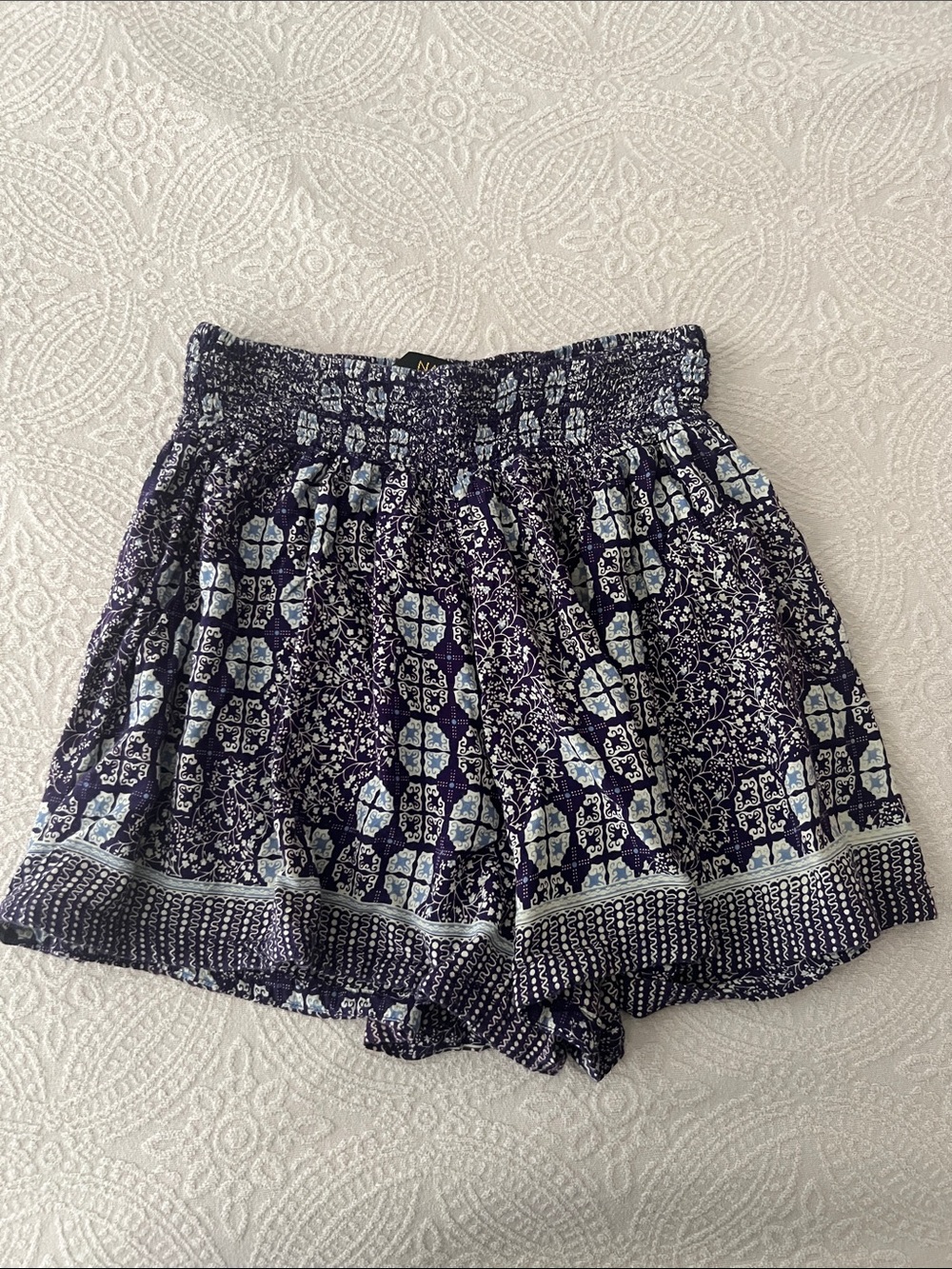 Natalie Martin Printed High-Waist Smocked Shorts